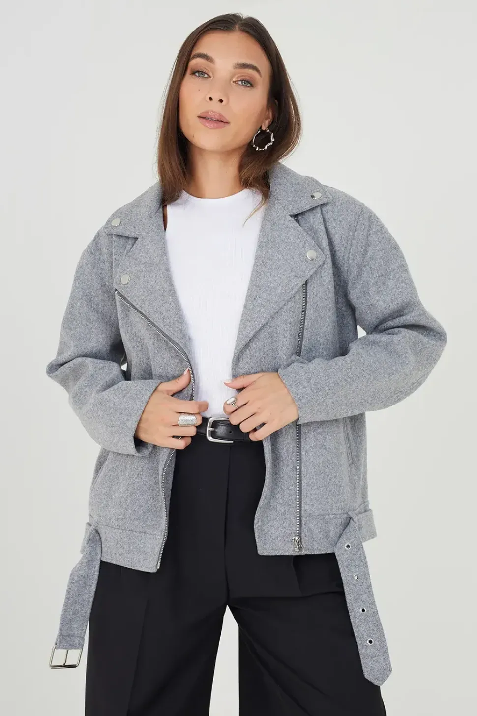 Faux Wool Oversized Biker Style Jacket