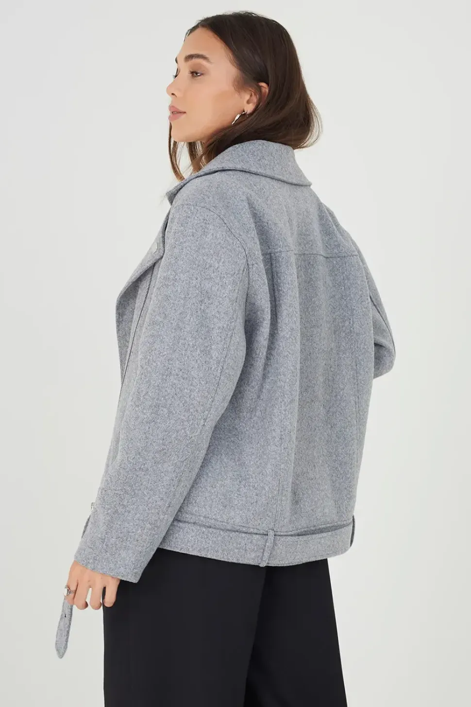 Faux Wool Oversized Biker Style Jacket