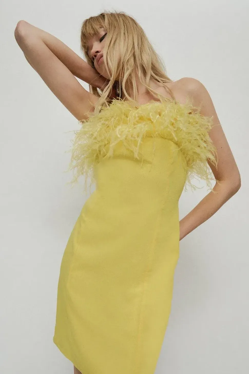 Feather Bandeau Mini Dress