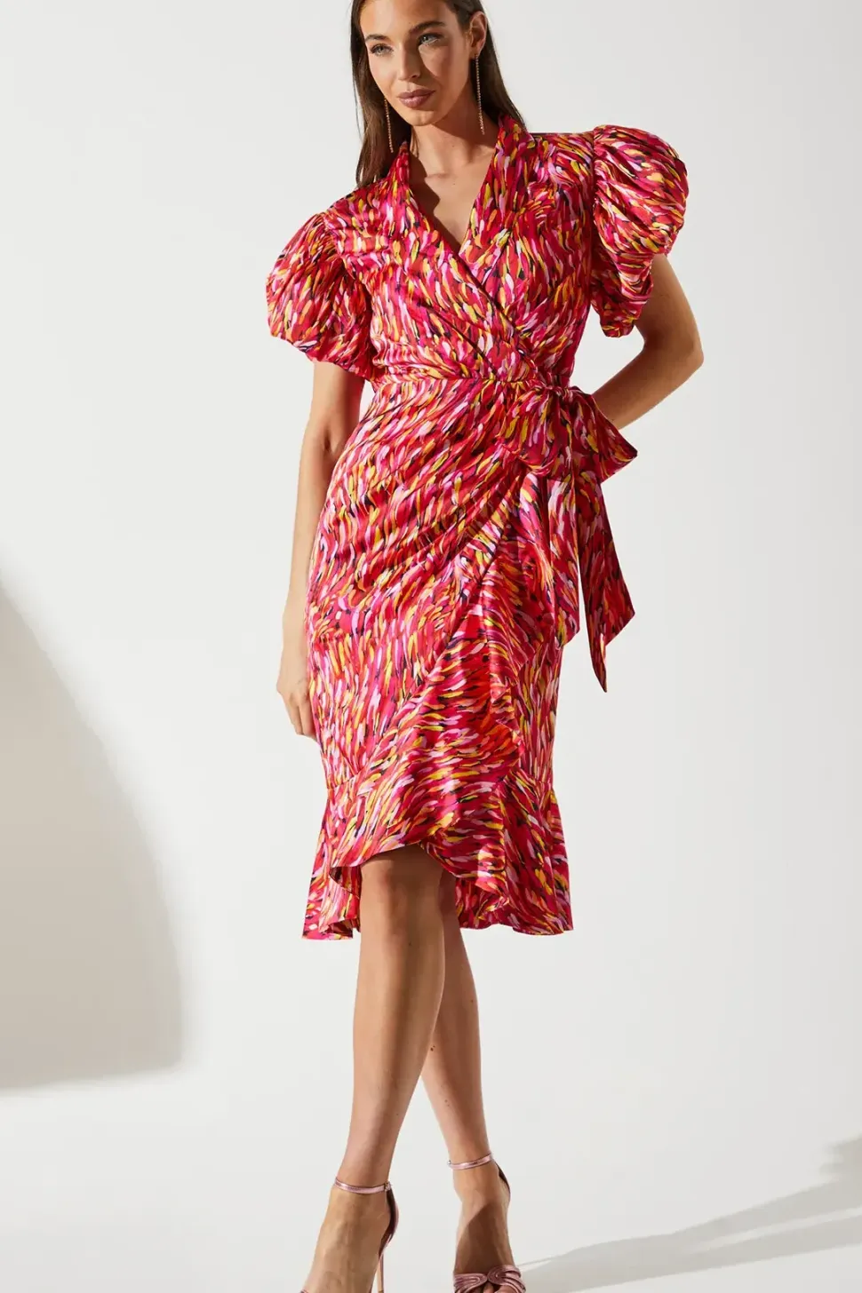 Feather Brushstroke Print Wrap Dress