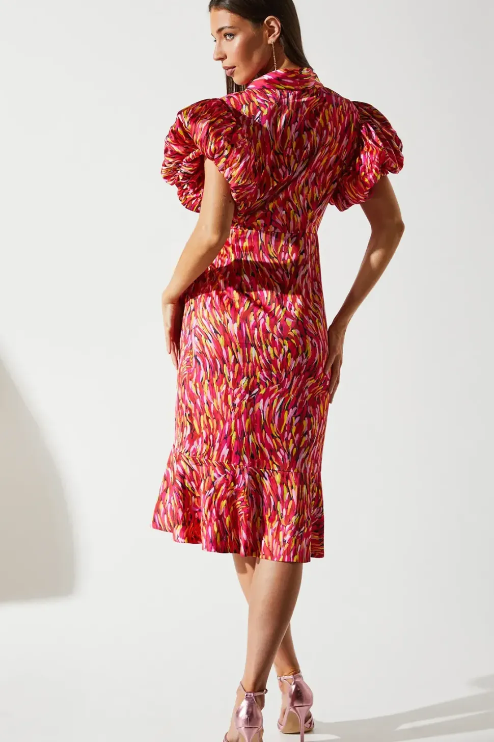 Feather Brushstroke Print Wrap Dress