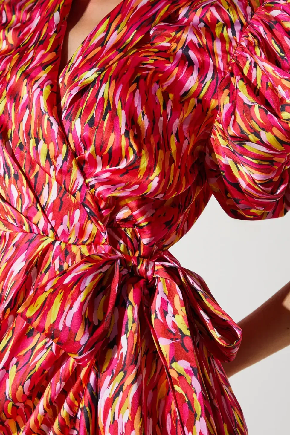 Feather Brushstroke Print Wrap Dress