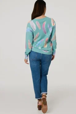 Feather Print Diamante Detail Jumper