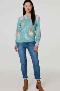 Feather Print Diamante Detail Jumper
