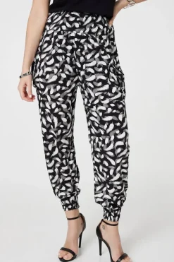 Feather Print Harem Pants with Pockets