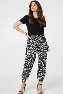 Feather Print Harem Pants with Pockets
