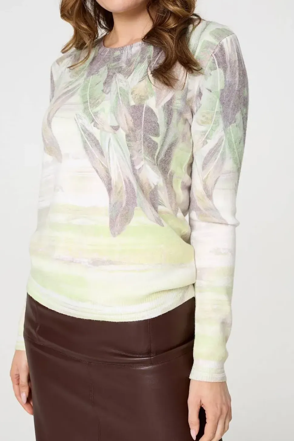 Feather Print Long Sleeve Knit Top