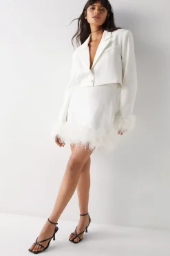 Feather Trim Tailored Mini Skirt