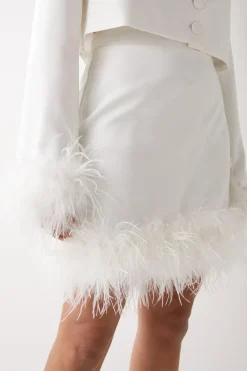 Feather Trim Tailored Mini Skirt