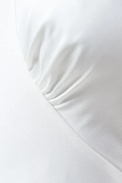 Feather Trim V Neck Satin Wedding Dress