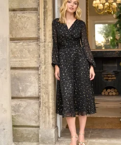 Festive Star Print Wrap Front Midi Dress