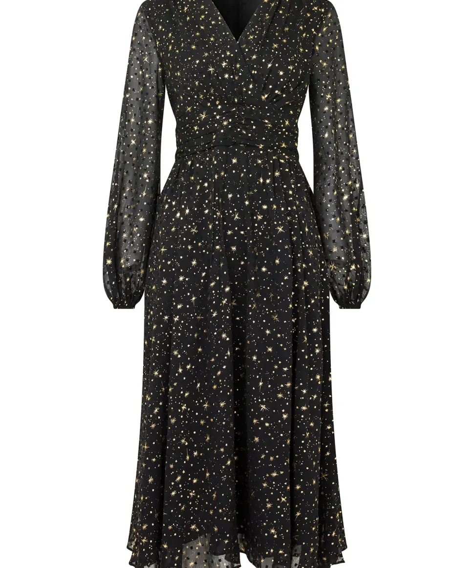 Festive Star Print Wrap Front Midi Dress