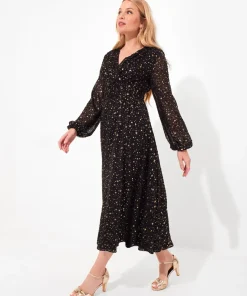 Festive Star Print Wrap Front Midi Dress