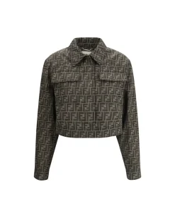 FF Logo Cropped Jacket with Front Snap Closure and Patch Pockets