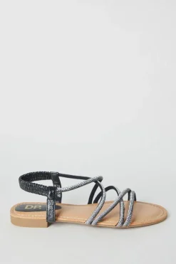 Finne Diamante Cross Strap Elastic Back Flat Sandals