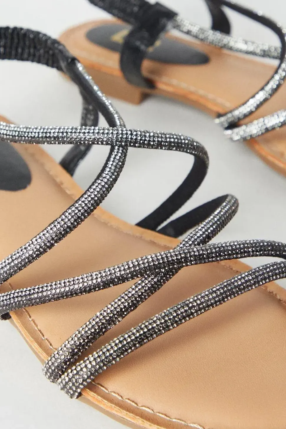 Finne Diamante Cross Strap Elastic Back Flat Sandals