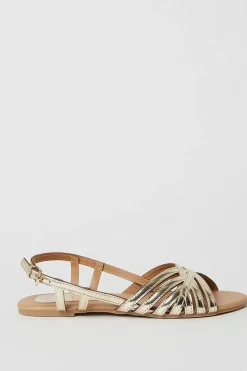 Fiona Faux Leather Lattice Peep Toe Slingback Flat Sandals