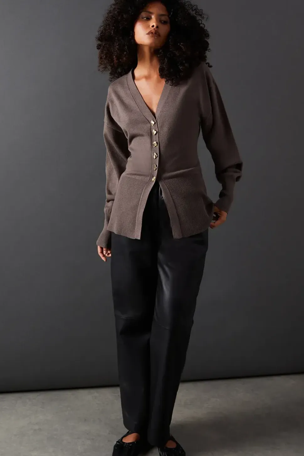 Fit And Flare Plunge V Neck Cardigan