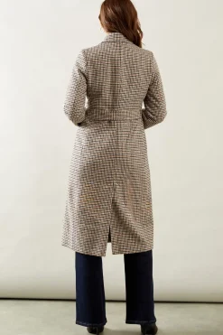 Fitted Double Breasted Check Wool Mix Midi Coat