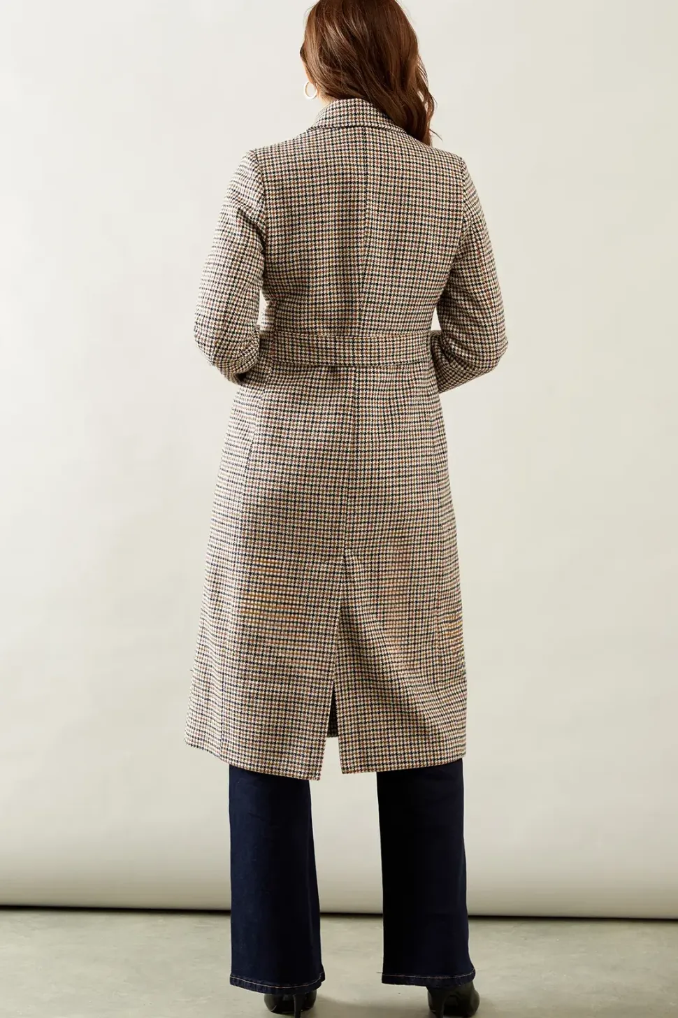 Fitted Double Breasted Check Wool Mix Midi Coat
