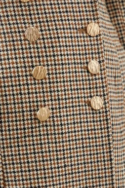 Fitted Double Breasted Check Wool Mix Midi Coat