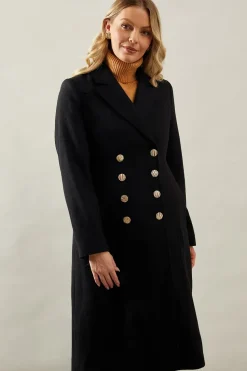 Fitted Double Breasted Wool Mix Midi Coat
