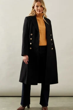 Fitted Double Breasted Wool Mix Midi Coat