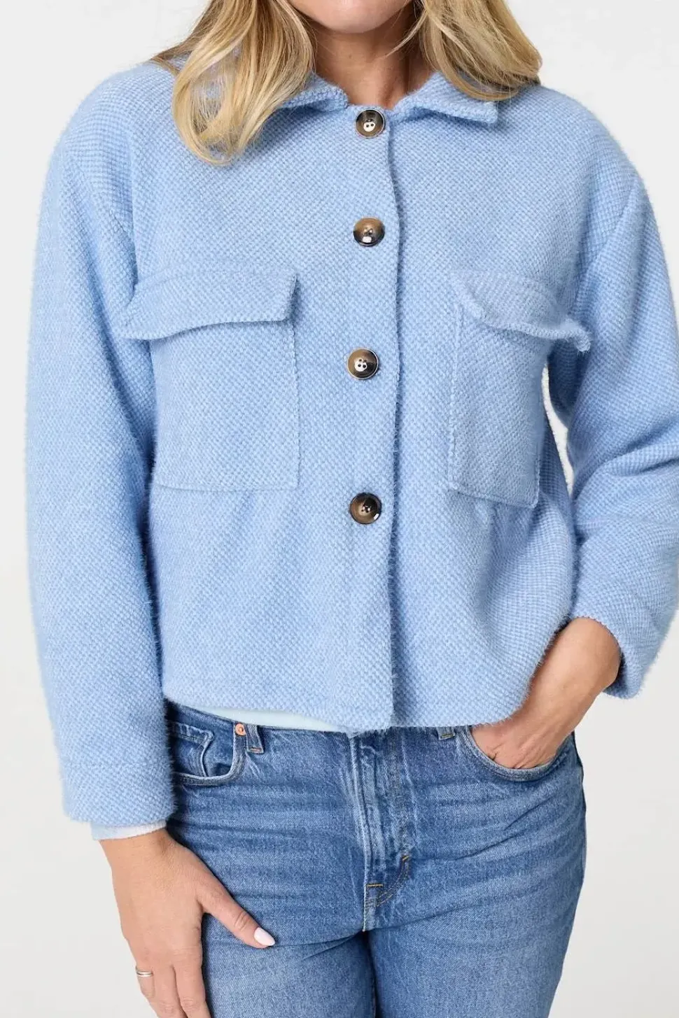 Flannel Cropped Pocket Front Shacket