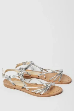 Fleur Metallic Knotted Front Flat Sandals