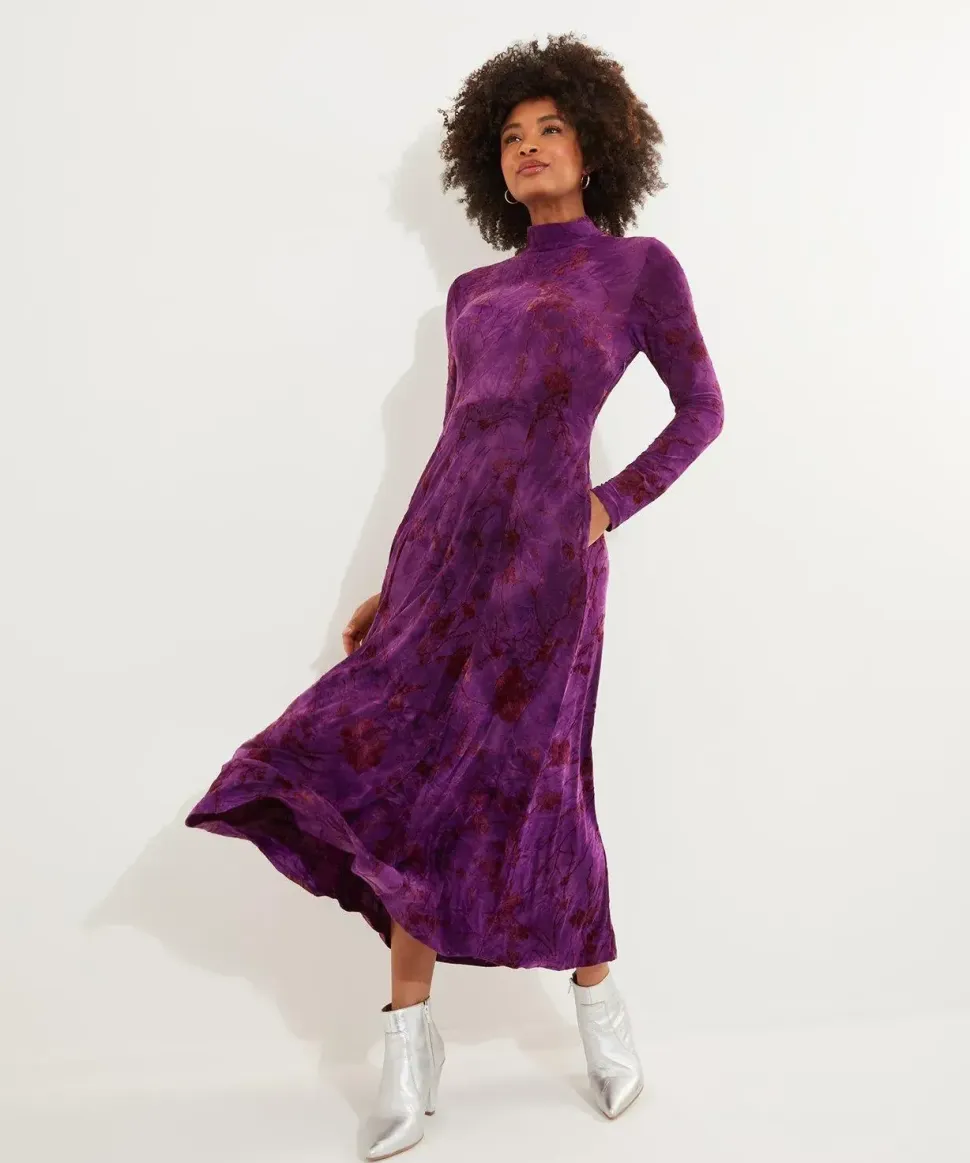 Flocked Print Maxi Dress