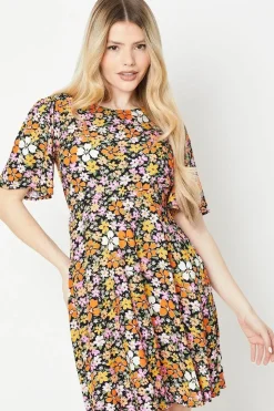 Floral Angel Sleeve Mini Dress