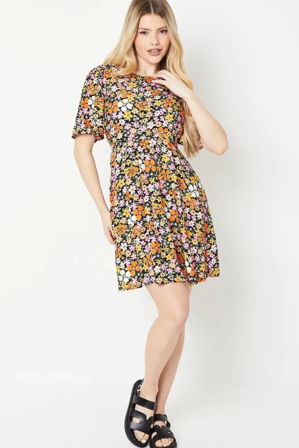 Floral Angel Sleeve Mini Dress