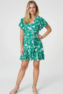 Floral Angel Sleeve Wrap Dress
