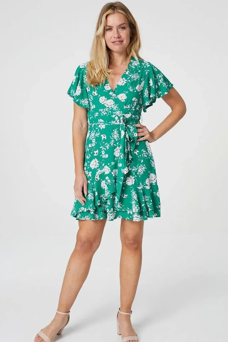 Floral Angel Sleeve Wrap Dress