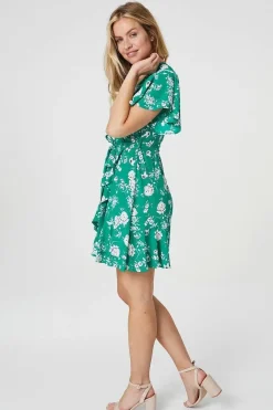 Floral Angel Sleeve Wrap Dress