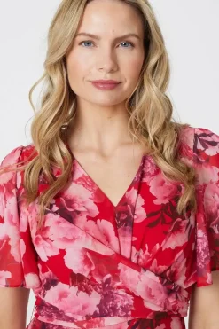 Floral Asymmetric Ruffled Midi Dress