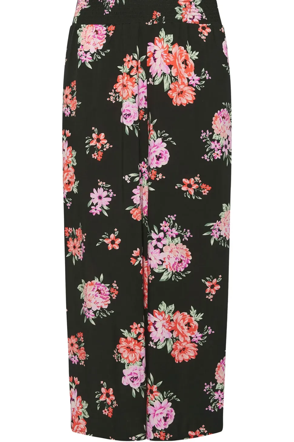 Floral Bloom Print Shirred Wide Leg Trousers