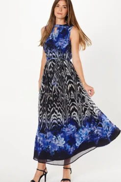 Floral Border Keyhole Belted Maxi Dress