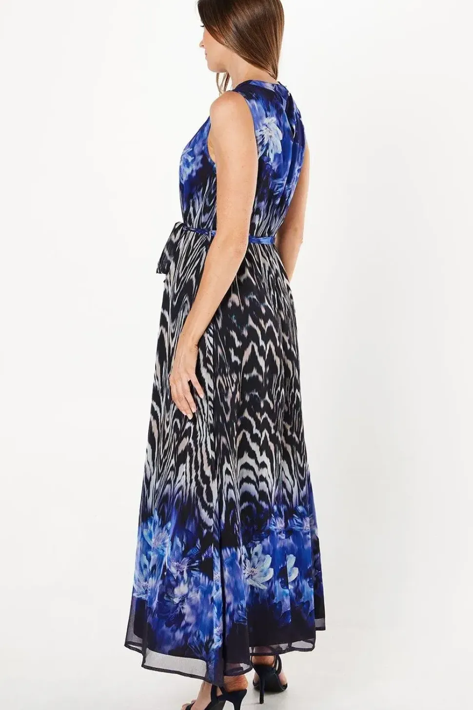 Floral Border Keyhole Belted Maxi Dress