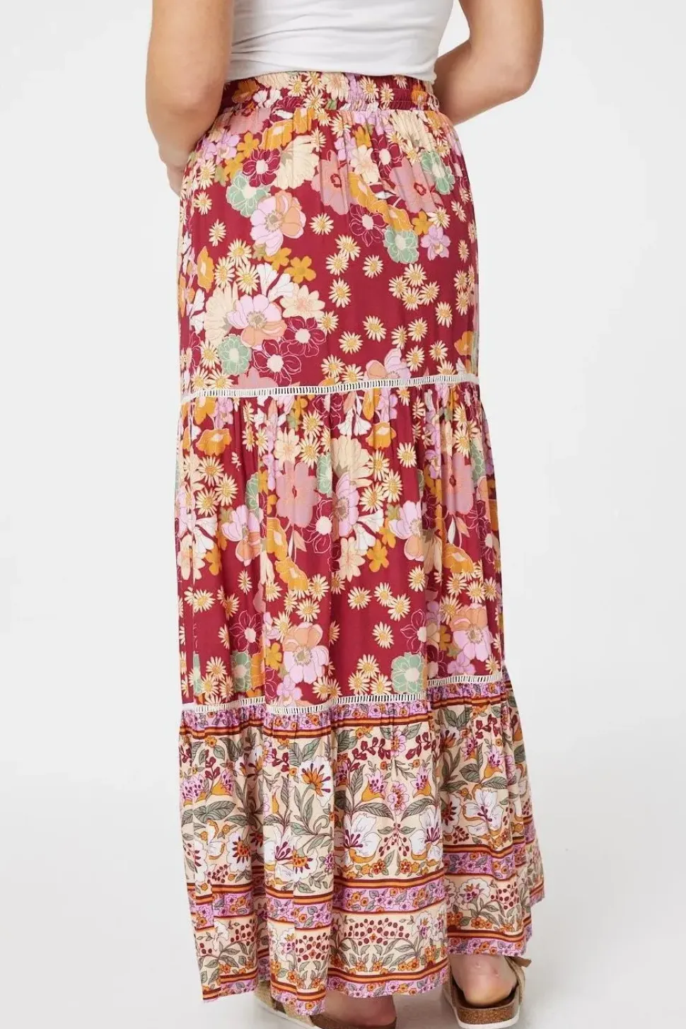 Floral Border Print Maxi Skirt