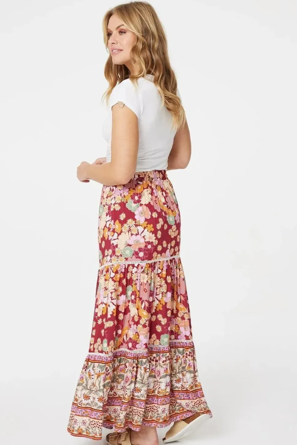 Floral Border Print Maxi Skirt