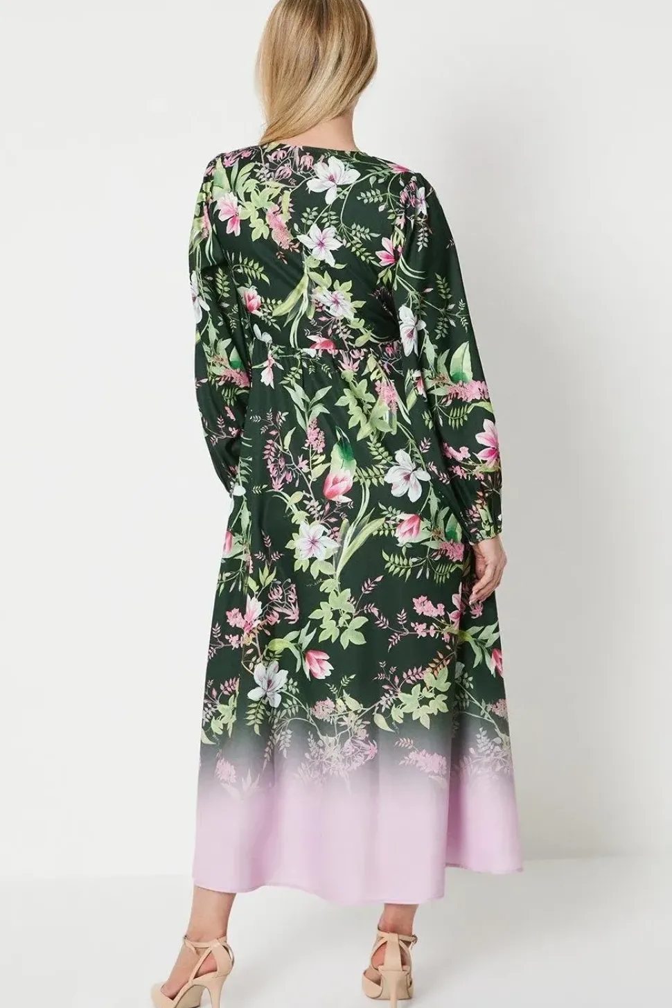 Floral Border Print Wrap Midi Dress
