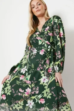 Floral Border Print Wrap Midi Dress