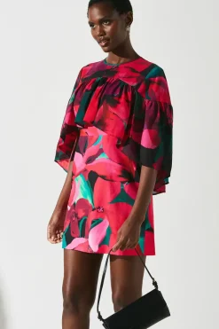 Floral Cape Ruffle Mini Dress