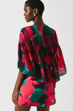 Floral Cape Ruffle Mini Dress