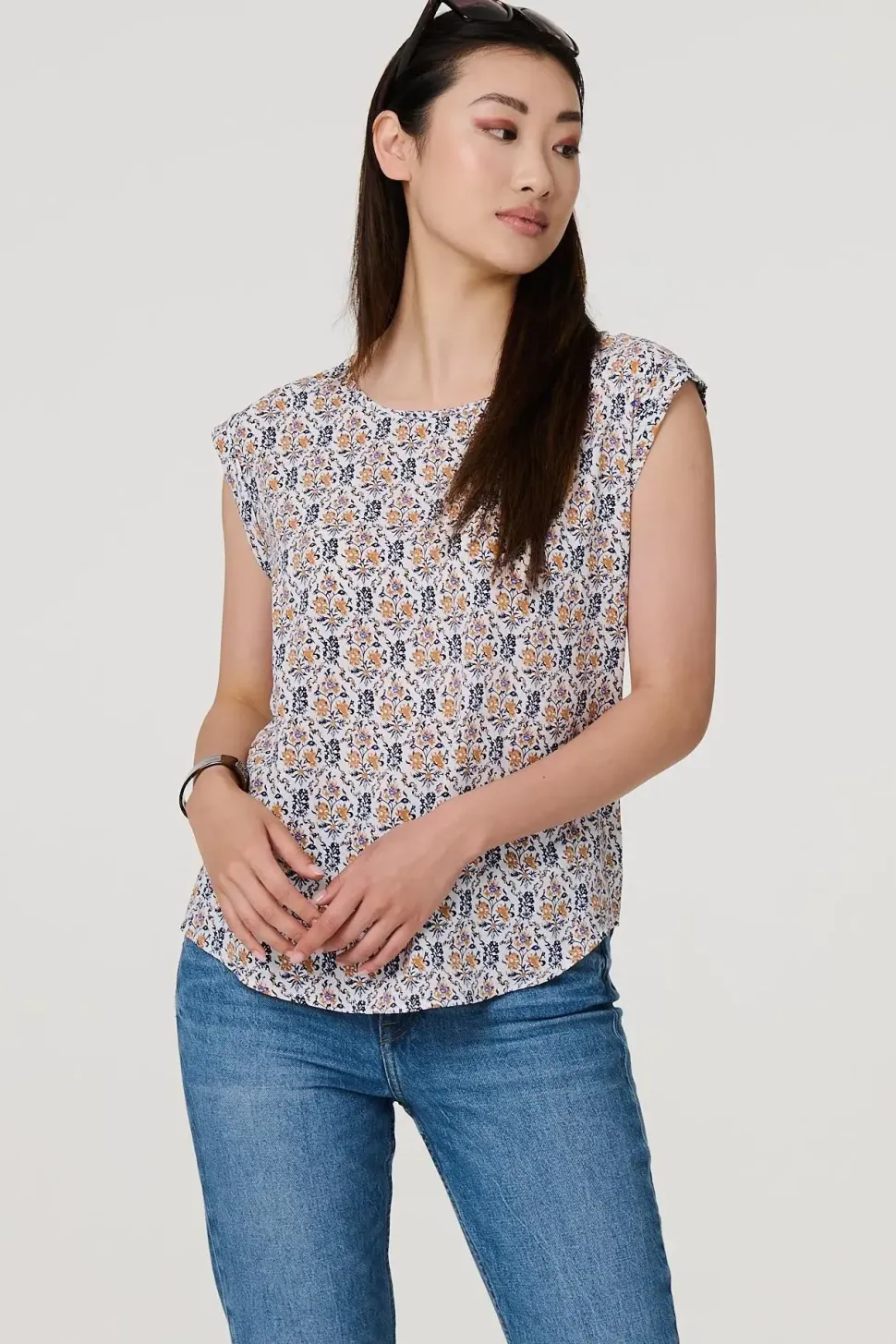 Floral Cap Sleeve Relaxed Top