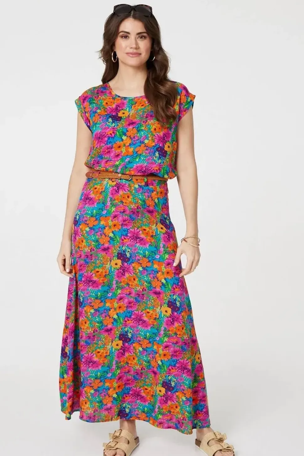 Floral Cap Sleeve Round Neck T-Shirt