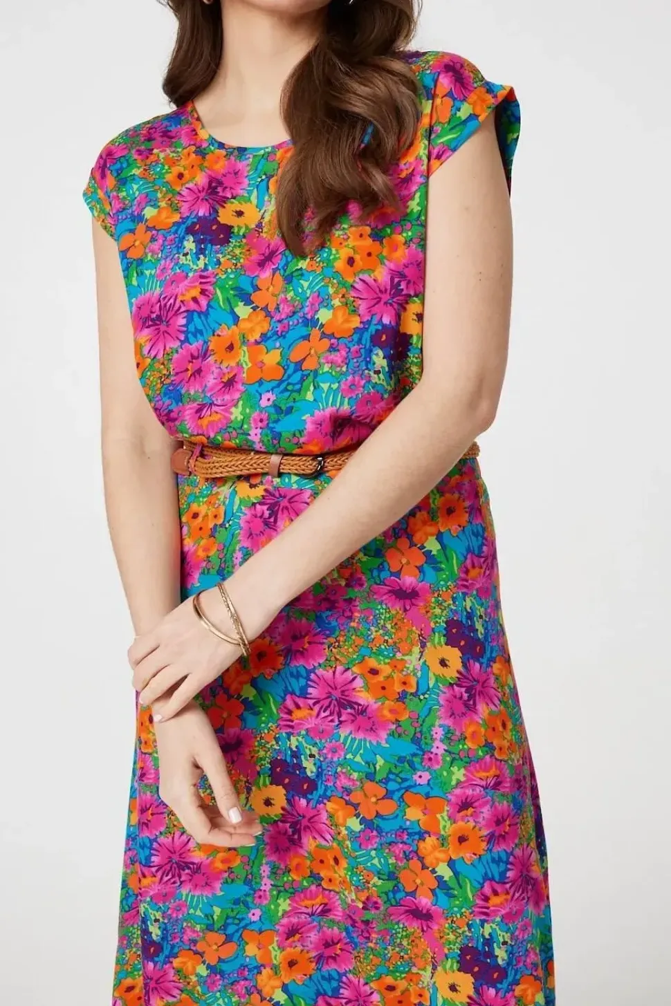 Floral Cap Sleeve Round Neck T-Shirt