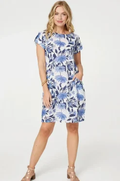 Floral Cap Sleeve Short Shift Dress