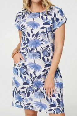 Floral Cap Sleeve Short Shift Dress